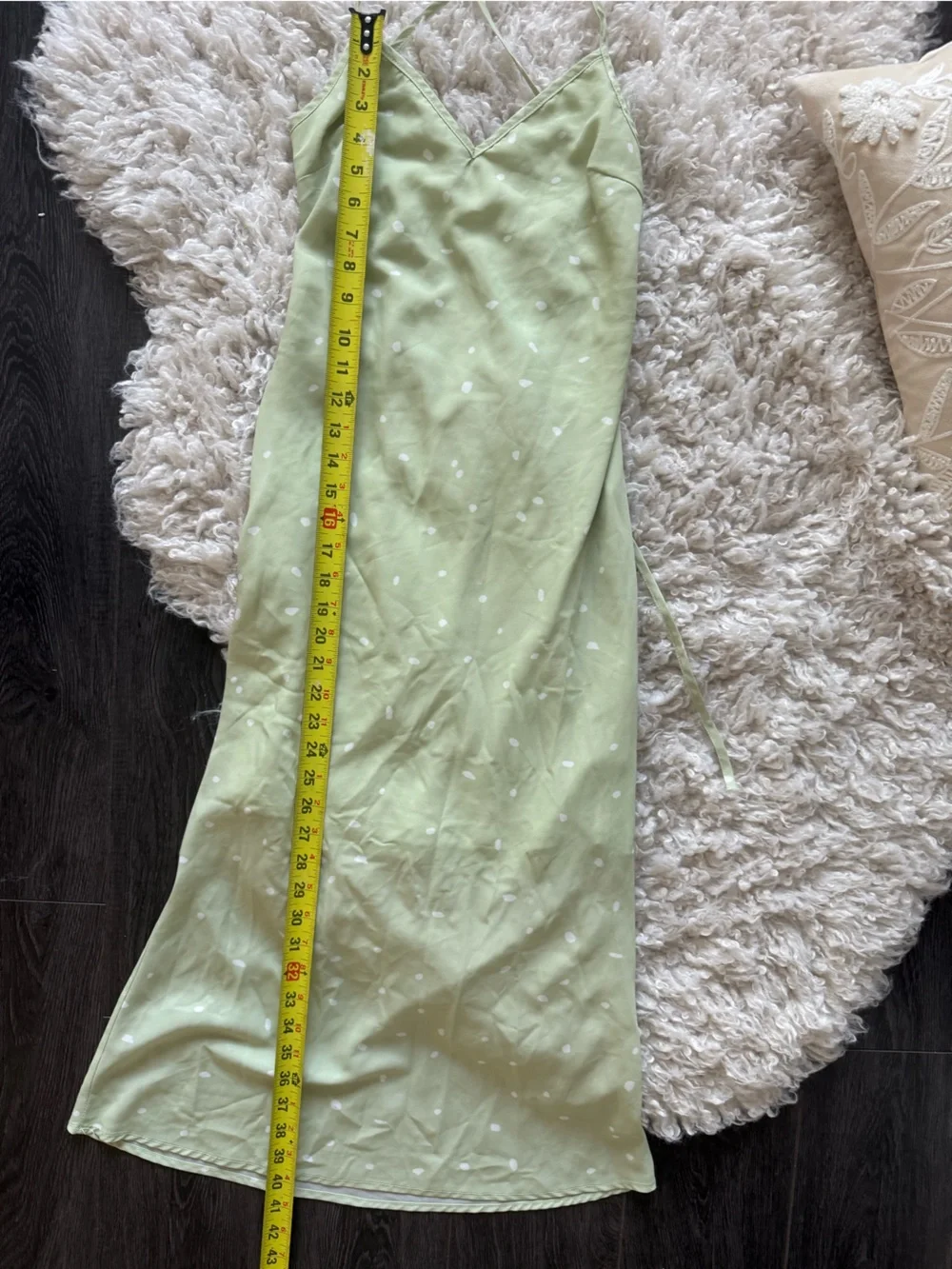 Princess Polly On Cloud Nine Open Back Dress in Sage Green w/ White Polka Dots - Picture 5 of 13